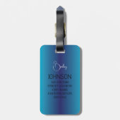 ブルーモノグラムパーソナライズされたラゲージタグ ラゲッジタグ (裏面縦)