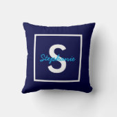 ブルーモノグラムパーソナライズされた クッション (裏面)