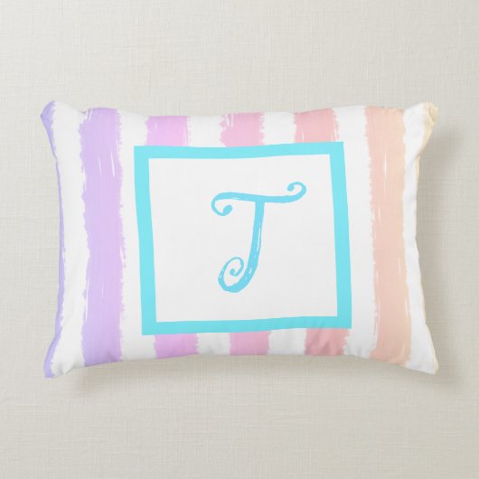 ブルーモノグラムピンクパープルウォーターストライプカラー アクセントクッション (正面)