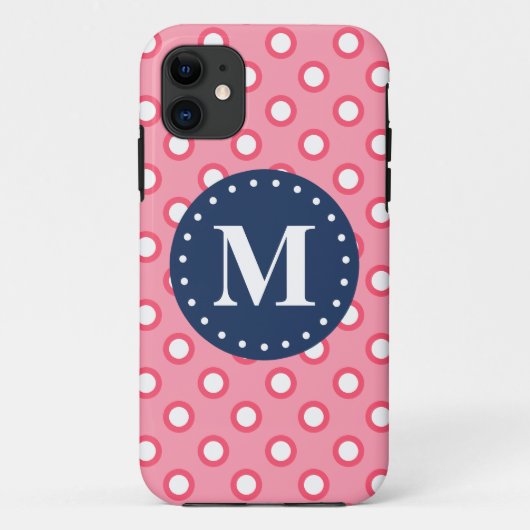 ブルーモノグラムピンク水玉模様パターン Case-Mate iPhoneケース (裏面)
