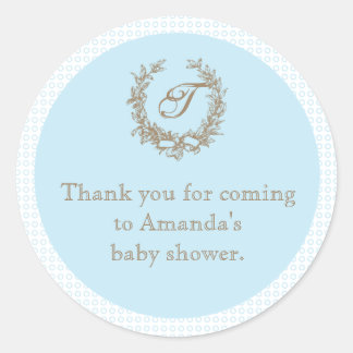 ブルーモノグラムフランスの赤ちゃんシャワーお気に入りシール ラウンドシール