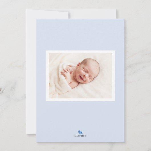 ブルーモノグラムベビー誕生発表写真カード 案内状 (裏面)