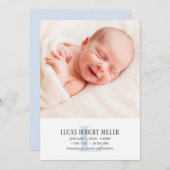 ブルーモノグラムベビー誕生発表写真カード 案内状 (正面/裏面)