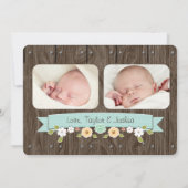 ブルーモノグラムホースシュー西部の出産発表 案内状 (裏面)