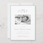 ブルーモノグラムボーイベビー発表 案内状 (正面)