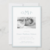 ブルーモノグラムボーイベビー発表 案内状 (正面)