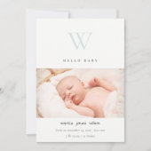 ブルーモノグラムミニマル写真誕生のお知らせ サンキューカード (正面)