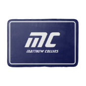 ブルーモノグラムモダンクリーン名ミニマル文字はっきりした バスマット (正面)