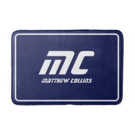 ブルーモノグラムモダンクリーン名ミニマル文字はっきりした バスマット