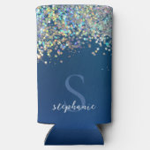 ブルーモノグラムモダンホログラフィックグリッターカスタム スリム缶クーラー (裏面)