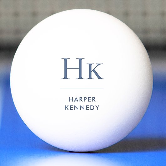 ブルーモノグラム名パーソナライズされたネイビーとホワイト 卓球ボール