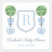 ブルーモノグラム名門私立校風のボクウッド赤ちゃんシャワーの好意 スクエアシール (正面)