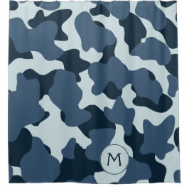 ブルーモノグラム大きな牛の斑点 シャワーカーテン