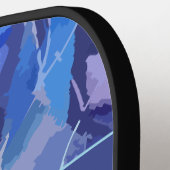 ブルーモノグラム抽象芸術パターン紫ストライプ白 ピックルボールラケット (左詳細)