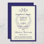 ブルーモノグラム王室の卒業発表 案内状 (正面/裏面)