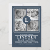 ブルーモノグラム男の赤ちゃん生誕通知カード 案内状 (正面)