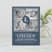 ブルーモノグラム男の赤ちゃん生誕通知カード 案内状 (スタンド正面)