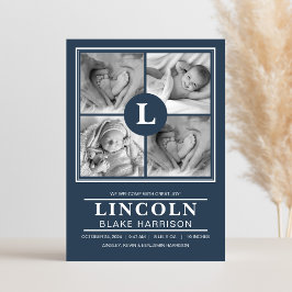 ブルーモノグラム男の赤ちゃん生誕通知カード 案内状