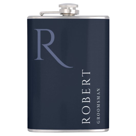 ブルーモノグラム男らしgroomsmenギフト フラスク (正面)