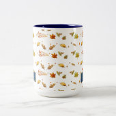 ブルーモノグラム秋リーフ感謝祭 ツートーンマグカップ (中央)