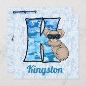 ブルーモノグラムKキッズバースデーパーティー 招待状 (正面/裏面)