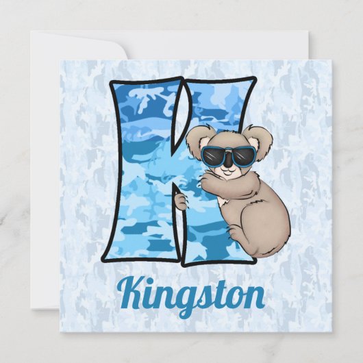 ブルーモノグラムKキッズバースデーパーティー 招待状 (正面)