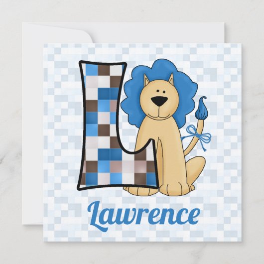 ブルーモノグラムLキッズバースデーパーティー 招待状 (正面)