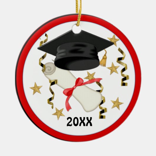 ブルーモルタルおよび卒業証書 セラミックオーナメント (正面)