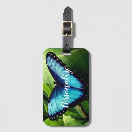 ブルーモルフォ蝶の写真旅行荷物タグ ラゲッジタグ (正面縦)