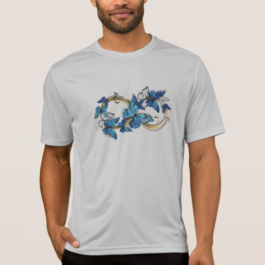 ブルーモルフォ蝶の無限大のシンボル Tシャツ (正面)