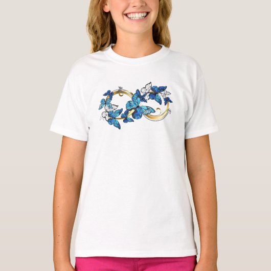 ブルーモルフォ蝶の無限大のシンボル Tシャツ (正面)