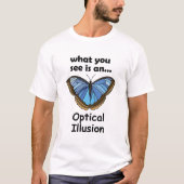 ブルーモルフォ蝶の目の錯覚・面白い引用 Tシャツ (正面)