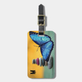 ブルーモルフォ蝶モノグラム名文字 ラゲッジタグ (正面縦)