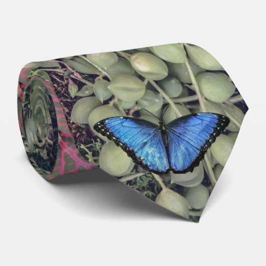 ブルーモルホバタフライフローラ自然アート ネクタイ (ロール)