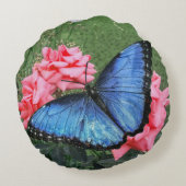 ブルーモルホバタフライフローラ自然アート ラウンドクッション (裏面)
