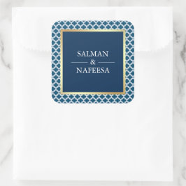 ブルーモロッコの四つ葉模様のウェディング スクエアシール