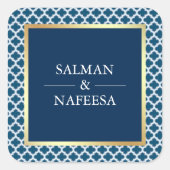 ブルーモロッコクローバーパタ結婚ーン スクエアシール (正面)