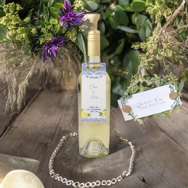 ブルーモロッコタイルボトルハンガーラベルとレモン ボトルネックタグ