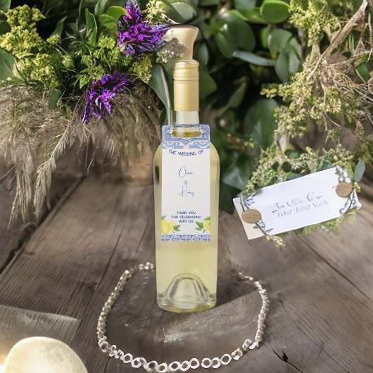 ブルーモロッコタイルボトルハンガーラベルとレモン ボトルネックタグ