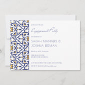 ブルーモロッコタイル婚約パーティ招待状 招待状 (正面)