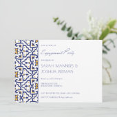 ブルーモロッコタイル婚約パーティ招待状 招待状 (スタンド正面)