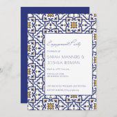 ブルーモロッコタイル婚約パーティ招待状 招待状 (正面/裏面)