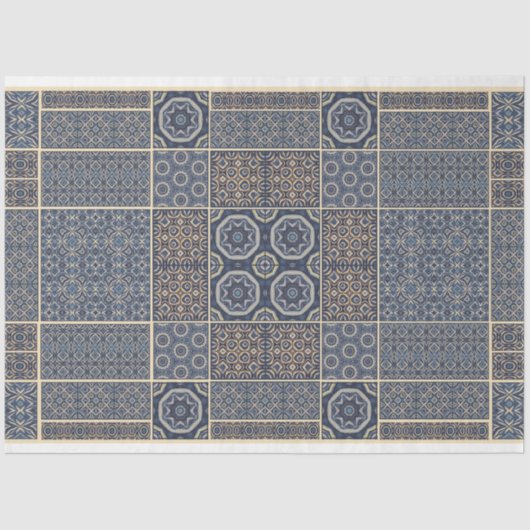 ブルーモロッコデザインタイル分離紙 薄葉紙 (正面)