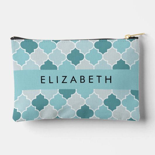 ブルーモロッコトレリス，クローバー，あなたの名前 アクセサリーポーチ (裏面)