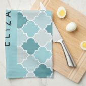 ブルーモロッコトレリス，クローバー，あなたの名前 キッチンタオル (四つ折り)