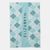 ブルーモロッコトレリス，クローバー，あなたの名前 キッチンタオル (縦)
