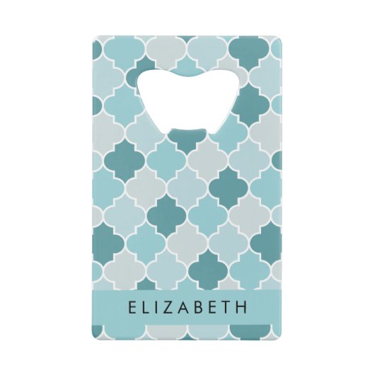 ブルーモロッコトレリス，クローバー，あなたの名前 クレジットカード栓抜き (正面)