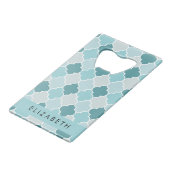 ブルーモロッコトレリス，クローバー，あなたの名前 クレジットカード栓抜き (裏面アングル)