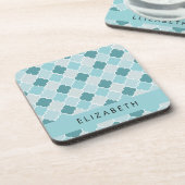 ブルーモロッコトレリス,クローバー,あなたの名前 コースター (左側)