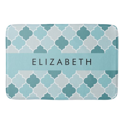 ブルーモロッコトレリス，クローバー，あなたの名前 バスマット (正面)